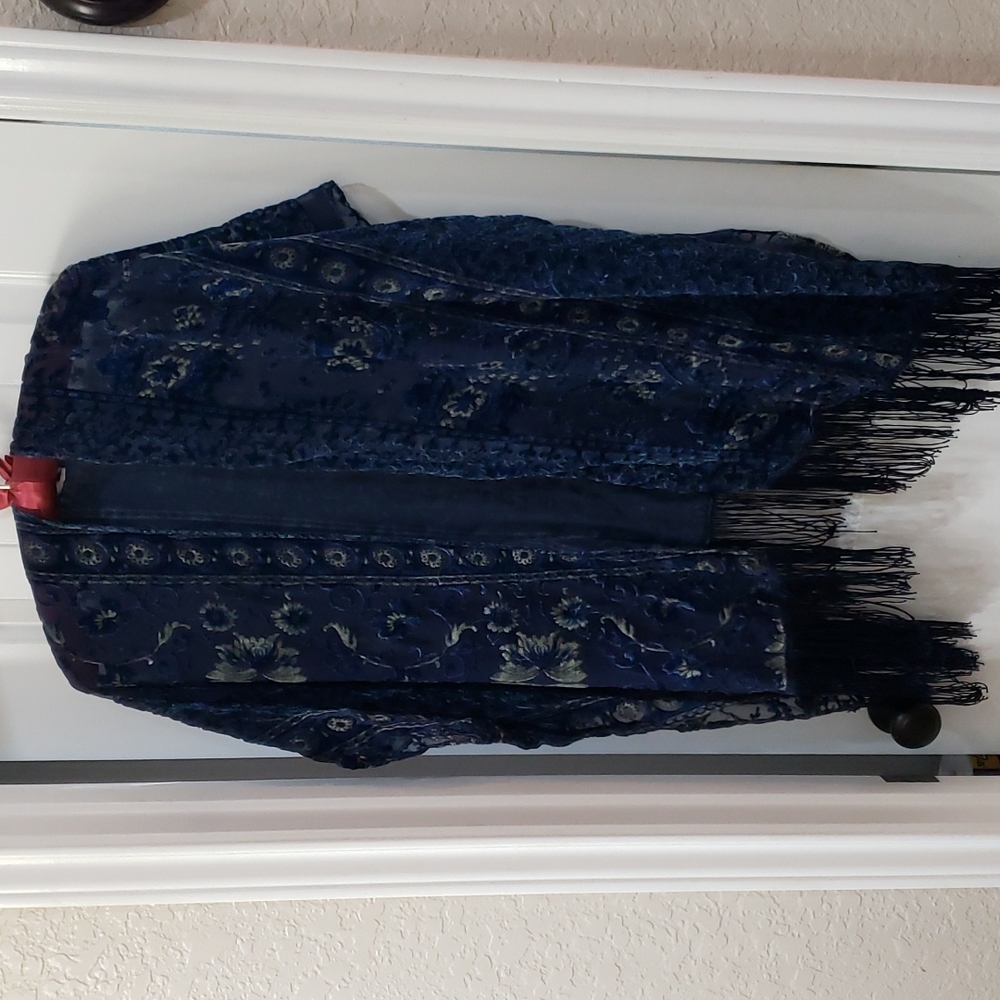 Blue burn out velvet kimono floral